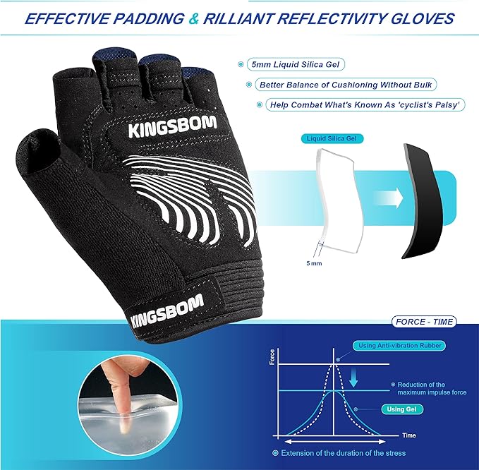 KINGSBOM Breathable Cycling Gloves, Shock-Absorbing Bike Gloves with Light Silicone Gel Pad, Anti-Slip Bicycle Gloves for Men and Women