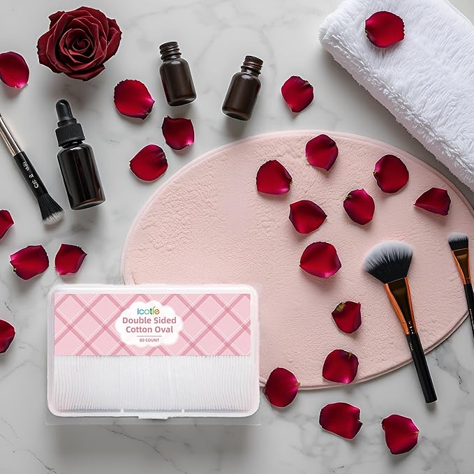 Large Oval Cotton Pads, 80 Count, Multi-Layer, Lint-Free, Dual-Sided, Ultra-Soft Cotton Oval Pads for Makeup Removal, Cleansing, and Toner Application