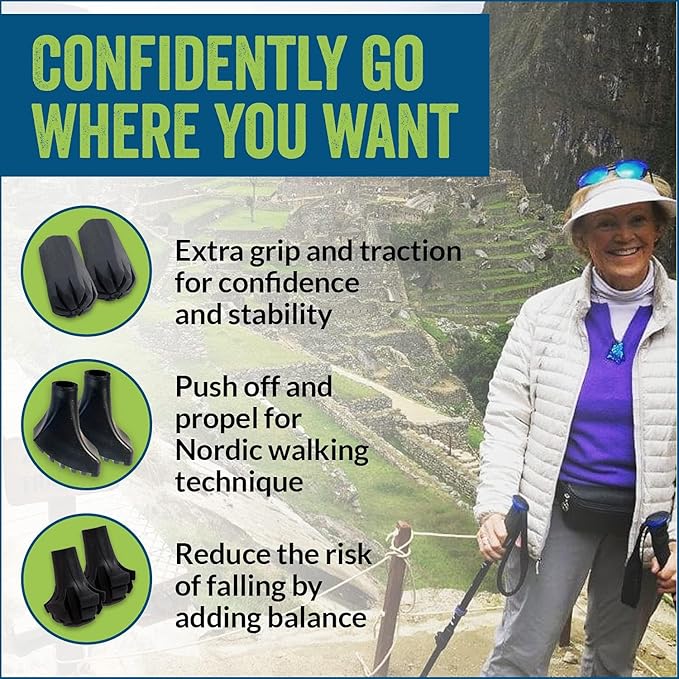 4 Pack of Extra Durable Rubber Replacement Tips (Replacement Feet/Paws/Ferrules/Caps) for Trekking Poles - Fits All Standard Hiking and Nordic Walking Poles