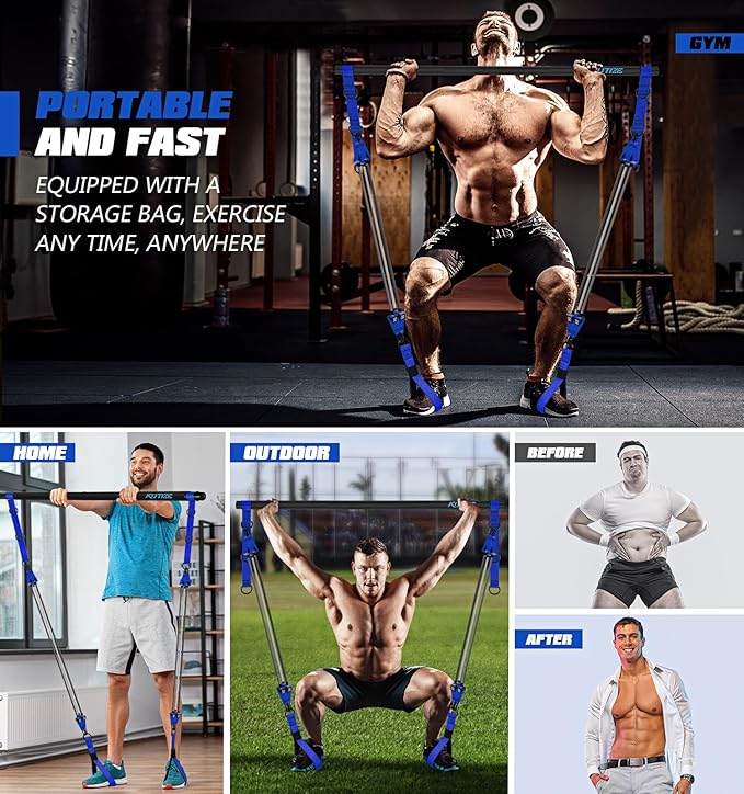 Pilates Bar Kit with Resistance Bands, Heavy Duty Pilates Equipment for Men, Strength Training Bar for Legs, Hip, Back, Arm, Abs, Chest, Shoulders, Portable Home Gym Full Body Workout Equipment