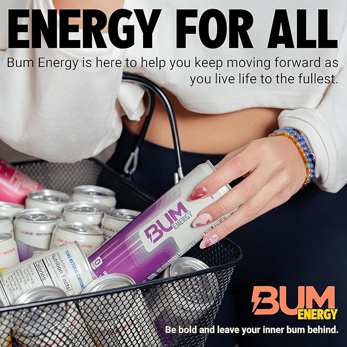 BUM Sugar-Free Energy Drink, Peach Mango - Lightly Carbonated & No Artificial Colors, Natural Caffeine & Citicoline for Energy & Focus, Brain Boost & Workout Sports Beverage - 12 oz, Pack of 12