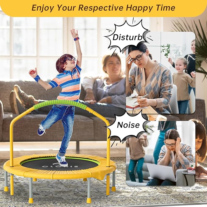CLORIS 38in/48in Folding Trampoline - Max Load 220lbs / 450lbs Mini Trampoline Rebounder Trampoline for Adults with Adjustable Foam Handle, with safty Padded Cover Best Gift for Kids/Adult