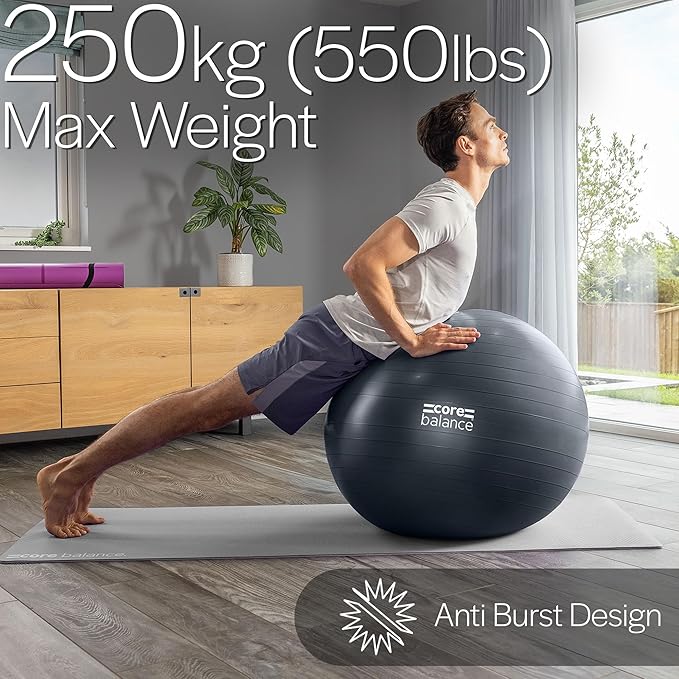 Exercise Ball for Workouts, Anti-Burst and Slip Resistant, Swiss Yoga Ball for Pregnancy, Stability, Fitness and Physical Therapy, 4 Sizes, with Pump