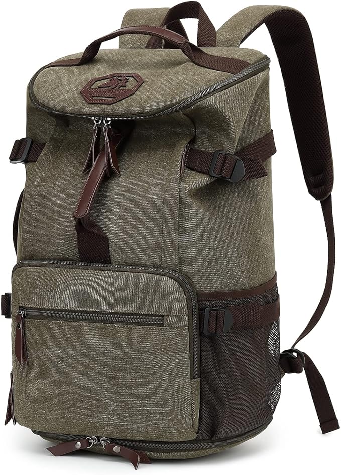 Kalesi Gym Duffle Bag Backpack 4-Way Vintage canvas with Shoes Compartment for travel Sport Hiking laptop (Vintage green)