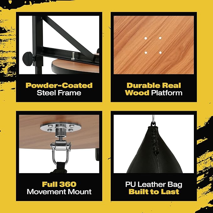 Houseables Speed Bag, Speed Bags for Boxing, Speedbag, Speedbag Platform, Punching Ball, Wall Mount Stand, Adjustable Height, Training Equipment, Wall Mounted Kit, Swivel Ball, Home, Gym, Professional