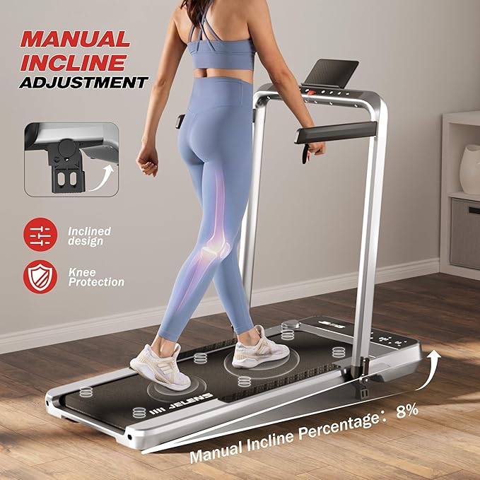 Treadmill for Home Office with Incline, 2-in-1 Portable Walking Pad with 330LBS Weight Capacity, 2.5HP Folding Treadmills with Gesture Sensing Control and Led Display