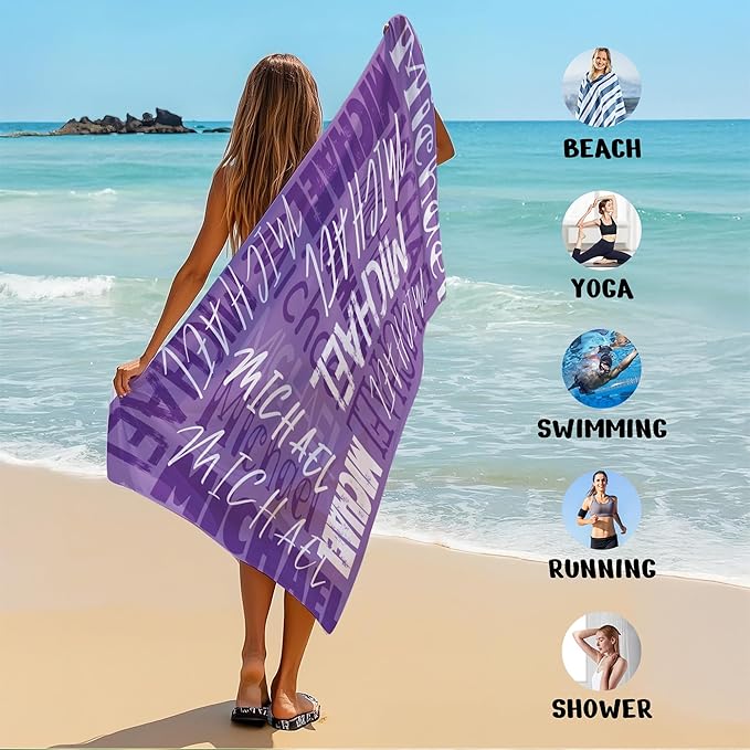 JML Personalized Beach Towel with Name, Custom Beach Towel with Name, Customized Microfiber Pool Towel, Quick Dry & Absorbent Swim Towel for Adult,Anniversary, Birthday, Summer Holiday,Vacation
