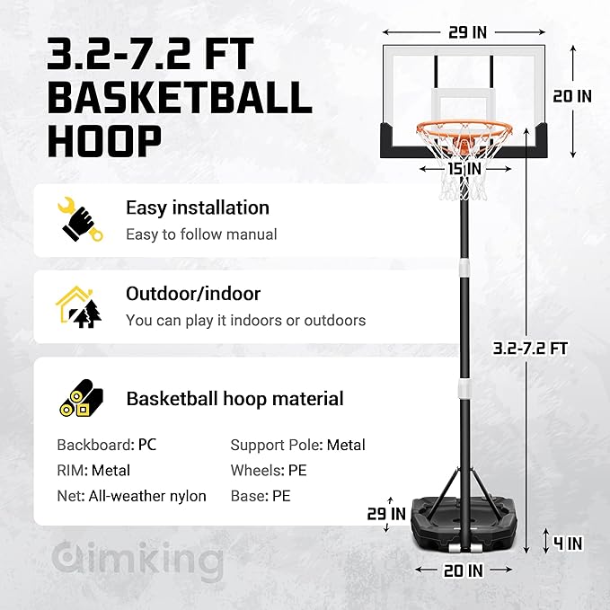Aimking Basketball Hoop Outdoor 3.3-10FT 5s-Rapid-Adjustable, 40/44 inch Shatterproof Backboard & Enlarged Base, Portable Basketball Hoop & Goal for Kids/Adults/Families in Poolside/Backyard/Indoor