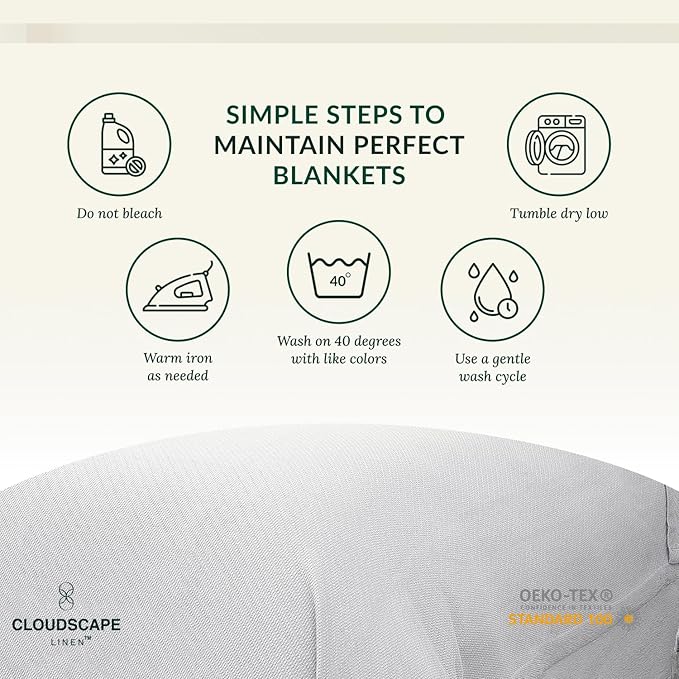 Cloud Scape Linen 100% Cotton Queen Size Blanket, Herringbone Pattern, Lightweight Summer Blanket,Best Gifts for Women, fits Full Size Bed, 92 x 92, White