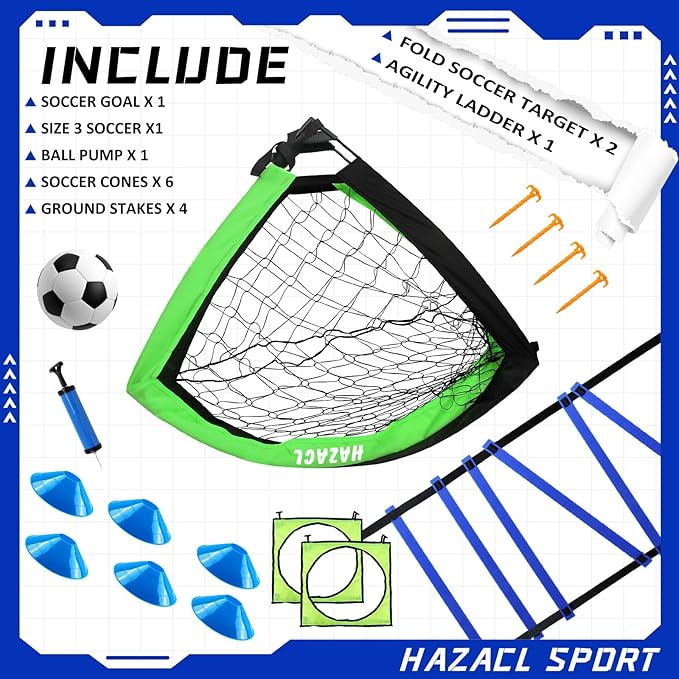 Kids Soccer Goal for Backyard, 6x4 9x5 FT Portable Soccer Nets Pop Up with Ball, Agility Ladder, Cones, Target & Carry Bag for Toddler Youth Outdoor Indoor Training Practice Sports Games Play