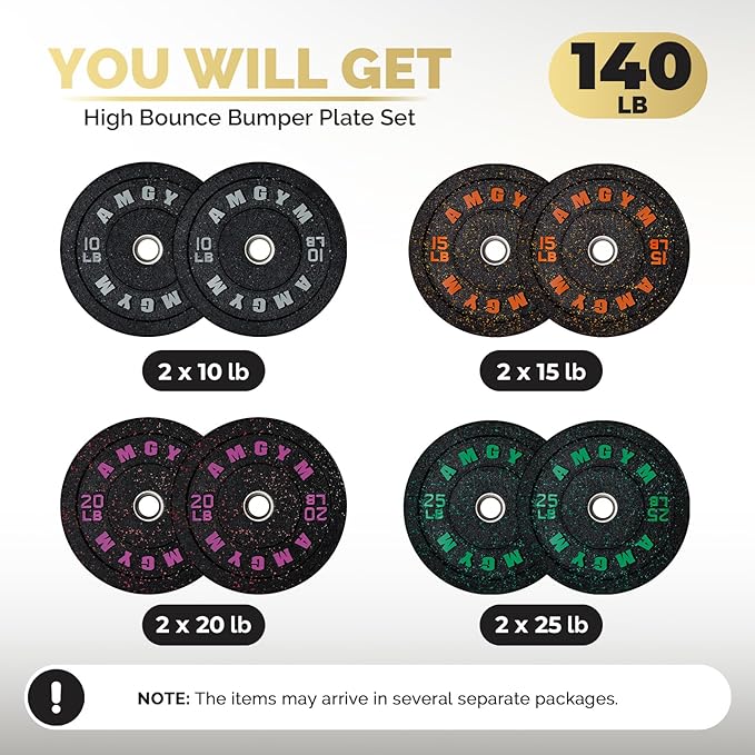 2 Inch Bumper Plates，10-500lbs，Barbell Rubber Olympic Weight Plates Set for Home Gym, Strength Training & Weight Lifting, Multiple Options Colors