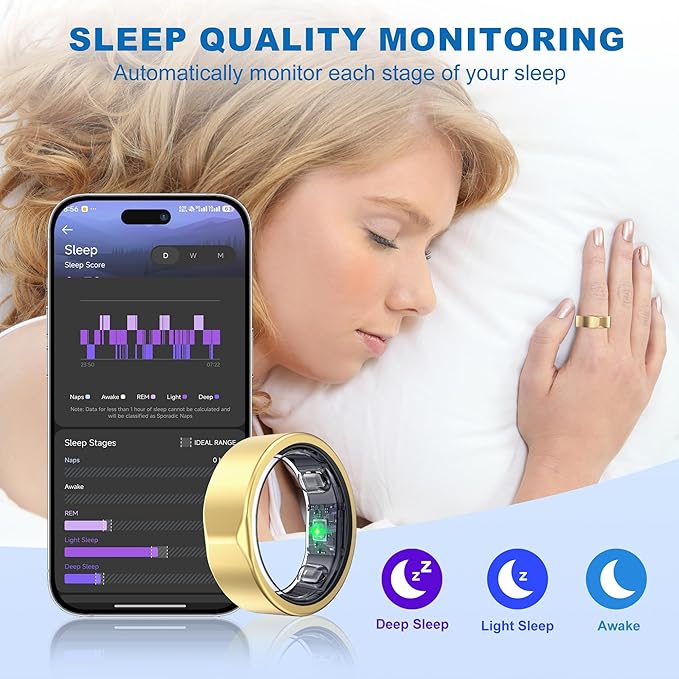 Smart Ring for Women Men - Titanium Health Fitness Tracker Ring with Heart Rate, Step Counting, Calories, Sleep & Stress Monitor for iPhone and Android, No Subscription Fee (Rose Gold, 10)
