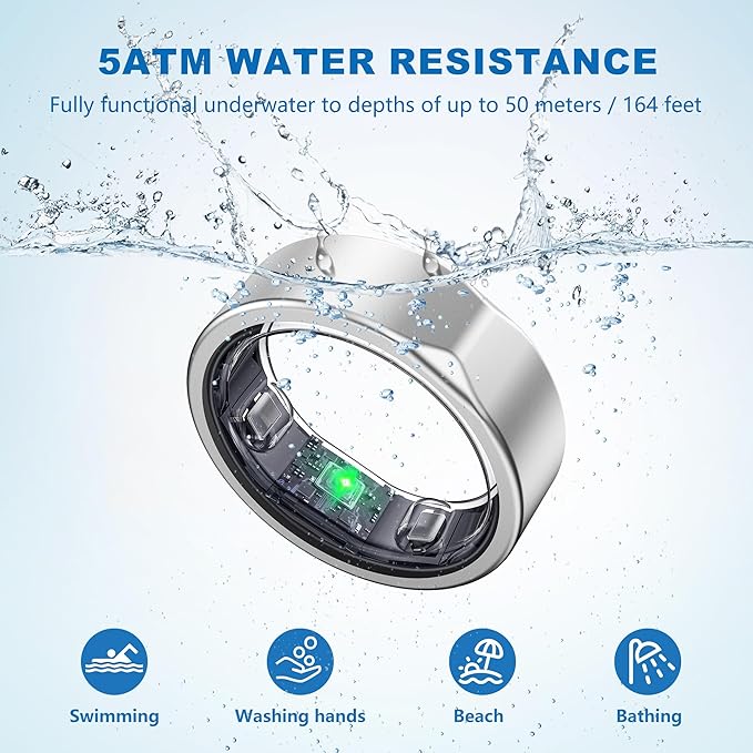 Smart Ring for Women Men - Titanium Health Fitness Tracker Ring with Heart Rate, Step Counting, Calories, Sleep & Stress Monitor for iPhone and Android, No Subscription Fee (Sliver, 9)