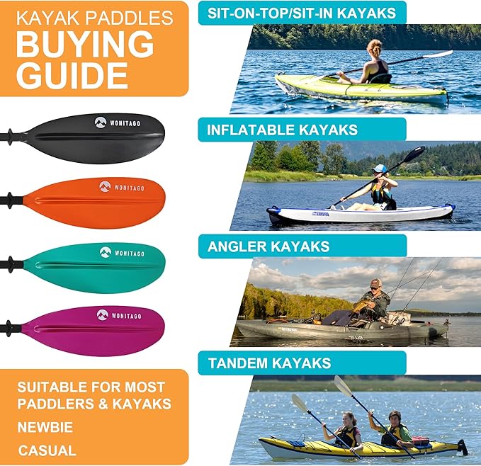 Kayak Paddle with Aluminum Shaft and Reinforced PP Blade, Floating Kayak Oar for Kayaking Canoeing and Boating, 220 cm/86 inches - 230 cm/90 inches