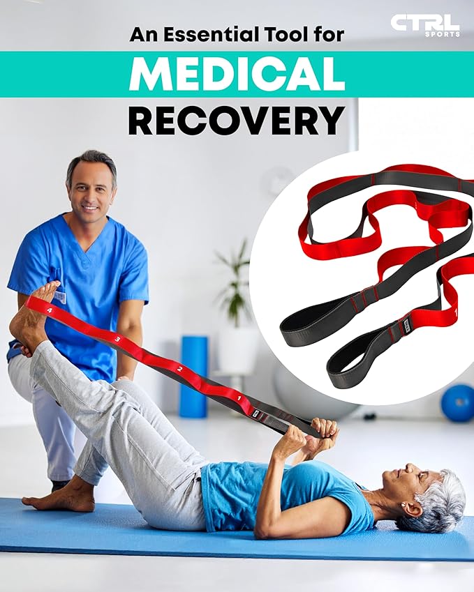 Stretching Strap with Loops - Non Elastic Stretch Band for Physical Therapy, Yoga Strap for Stretching Equipment, Stretch Bands for Exercise and Flexibility - Fascia, Hamstring & Leg Stretcher Belt