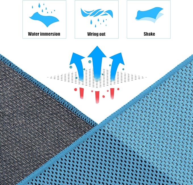 Biange Cooling Towel (Pack of 20, 40"x12") with Pouches for Sports, Workout, Fitness, Gym, Yoga, Golf, Pilates, Travel, Camping & More