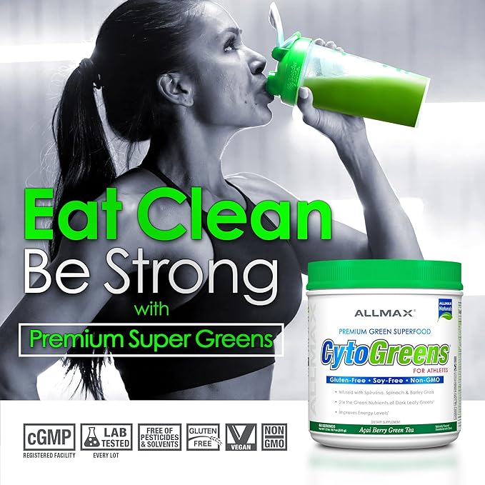 ALLMAX Nutrition - Cytogreens Super Greens Powder, Infused with Spirulina, Spinach & Barley Grass, Supports Immune & Digestive Health, Gluten Free & Vegan, 30 Servings (Acai Berry Green Tea)