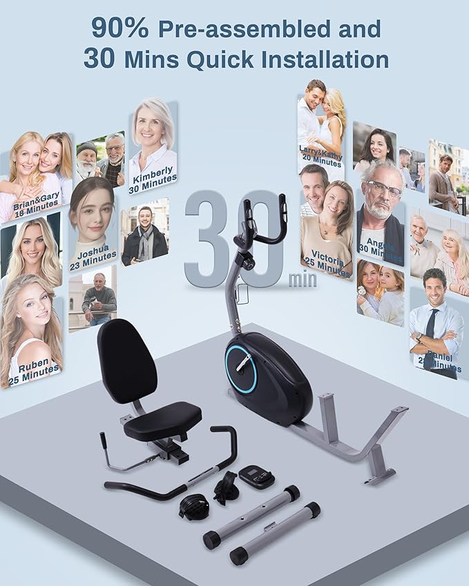 Recumbent Exercise Bike for Seniors - Quick Adjust Seat, Magnetic Recumbent Bike with Quiet 16-Level Resistance, 400LB Weight Capacity, Backlit LCD Monitor, Heart Rate Handle