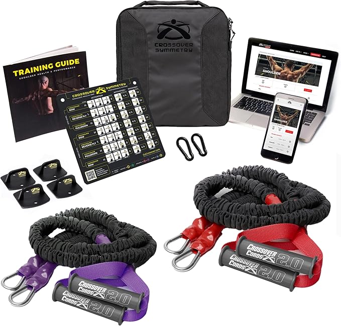 Crossover Symmetry Shoulder System Includes Two Sets of Resistance Bands Attachments Training Guide Exercise Chart Online Workouts for Home Fitness Rehab Rotator Cuff Exercises