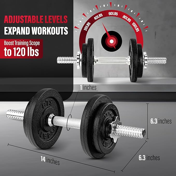 Yes4All Old School Adjustable Dumbbell Set with Weight Plates, Star Lock Collars/Connector, 40lbs to 200lbs Adjustable Weight Plates Set
