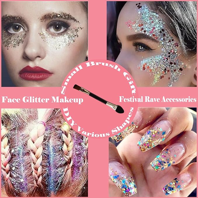 Body Glitter Face Glitter Gel: Singer Concerts Disco Festival Rave Accessories Face Glitter Makeup 150ml Chunky Sequins Mermaid Face Body Hair Glitter Gel (2 Red)