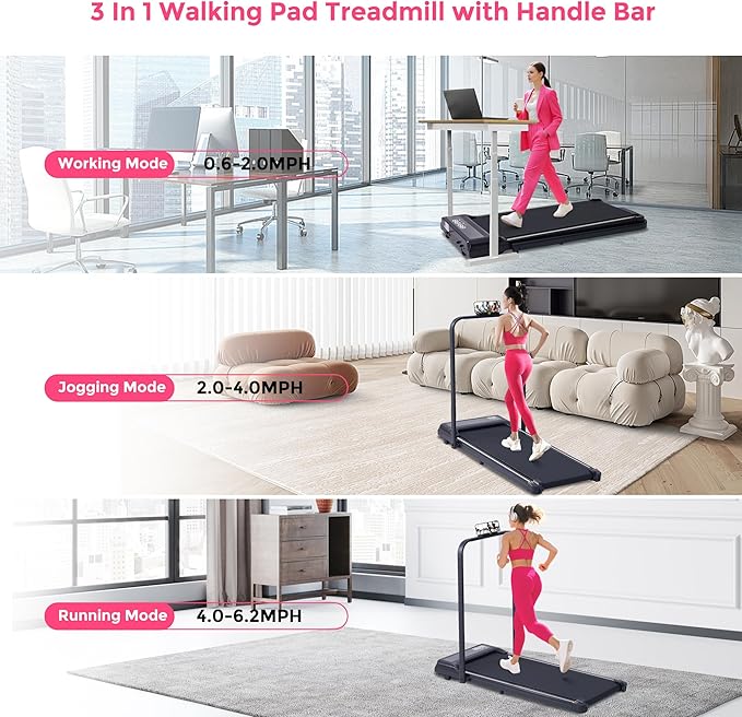 Compact Walking Pad with Handle Bar, Poratble Small Walking Pads Treadmills for Home Small with Handles, 3.0HP Electric Under The Desk Treadmills f with 0.6-6.2MPH and 320LBS