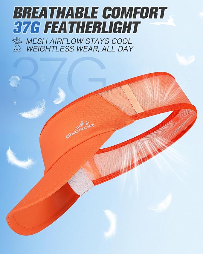 GXCROR Sports Sun Visor Hat Men Women, Lightweight Breathable Quick Dry Sports Sun Hat for Running Golf Tennis