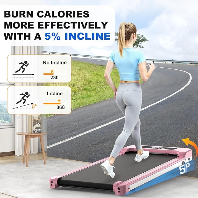 Incline Walking Pad with Handle Bar, Folding Treadmill Foldable Portable Under Desk for Home Office, Ultra Quiet <45dB, Safety Lock, 300+ LB Capacity