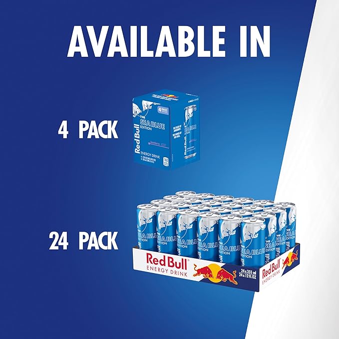 Red Bull Sea Blue Edition Energy Drink, Juneberry, with 114mg Caffeine plus Taurine & B Vitamins, 12 Fl Oz, Pack of 4 Cans