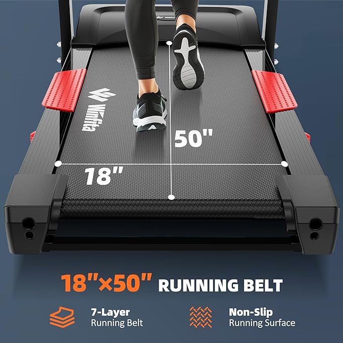 Treadmill with Incline, 300 LBS Capacity, 8 MPH or 10 MPH Speed, Bluetooth, App, Pause Function, Folding Treadmills for Home with 64 Programs, 17'' or 18'' Wide Belt, Heart Rate, BMI Detector