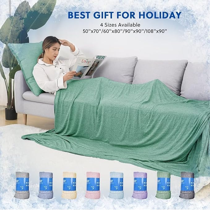 HOMFINE Cooling Blankets for Hot Sleepers - Summer Blanket Thin Lightweight Breathable Soft Double Side Enhanced Cooling for Bed Couch Sofa, Keep Cool for Night Sweats (Green, 90 x 90 inches)