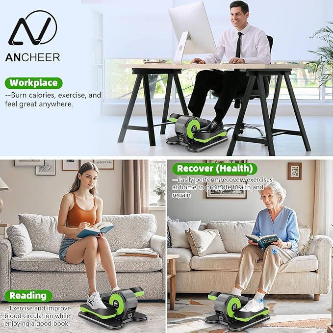 ANCHEER Under Desk Elliptical Machine, Ellipse Leg Exerciser for Seniors with 12 Adjustable Speeds, Quiet & Portable Electric Seated Pedal Exerciser with Remote Control