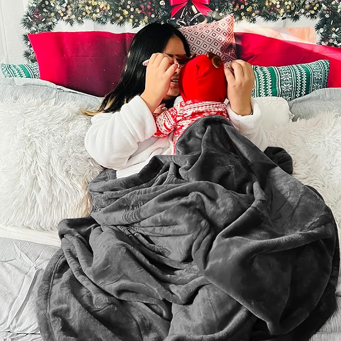 Bedsure Fleece Blanket California King Size Charcoal - Lightweight Plush Fuzzy Cozy Soft Bed Blankets, 102x96 inches