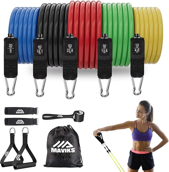 Exercise Resistance Bands for Working Out Set of 5 for Women and Men, Stretch Bands for Exercise, Physical Therapy, Arms Legs Workout, Stretching, Home Fitness