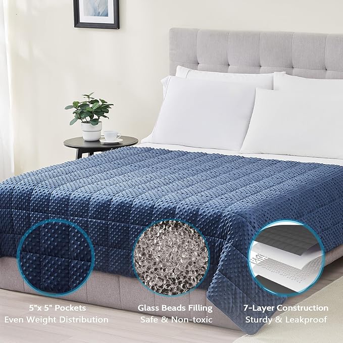 L'AGRATY Weighted Blanket for Adult - 60"x80" 15lbs Minky Dots Heavy Blanket with Glass Beads: Soft Breathable for All-Season Summer Fall Winter Thick Comfort for Sleeping