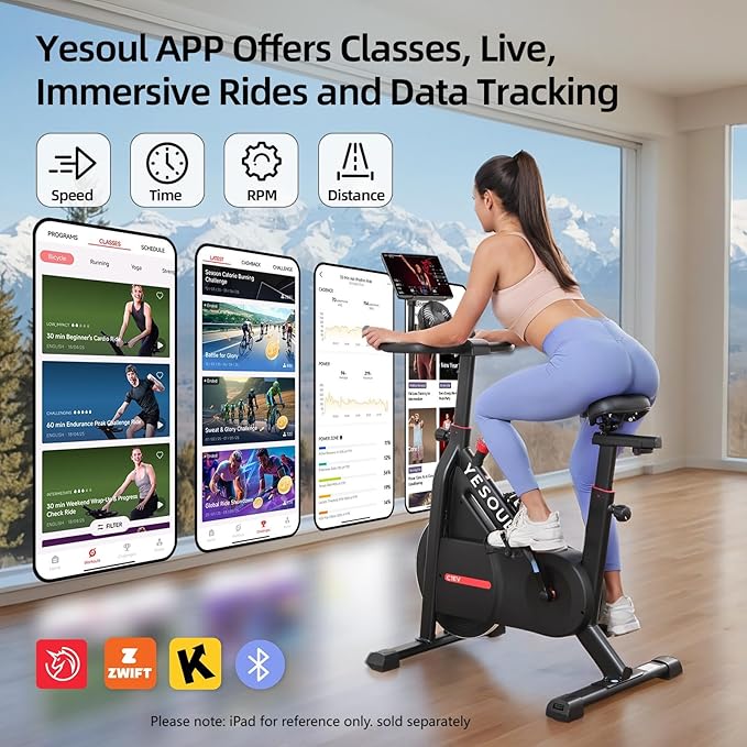 YESOUL Indoor Exercise Bike for Home, Stationary Bike with Silent Magnetic Resistance, 300lbs Capacity, Stable Triangle Frame, Adjustable Resistance & Smart App with Scenic Rides and Live Classes