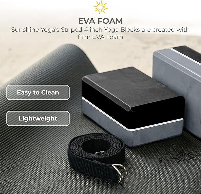 Sunshine Yoga 4" Striped Yoga Block, 10 Pack Bulk EVA Foam Yoga Blocks, Firm and Supportive Yoga Brick, Balance Foam for Stretching, Pilates, and Workout, 4" x 6" x 9"