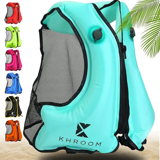 Khroom Inflatable Snorkel Vest for Adults and Teenagers | 60"-75" Height | 90-220 lbs | V2 2025 Model | Buoyancy Jacket for Snorkeling and SUP - Snorkel Vest, Buoyancy Aid