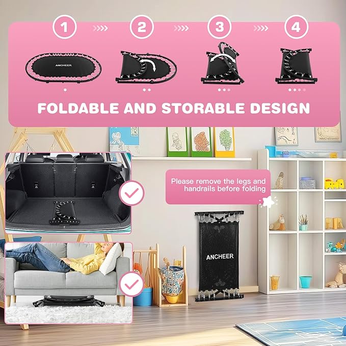 ANCHEER 56" Double Mini Trampoline for Kids, Mini Rebounder with 5-Level Adjustable Handle, Parent-Child Trampoline for Kids, Max Load 220lbs, Fun for Indoor/Outdoor