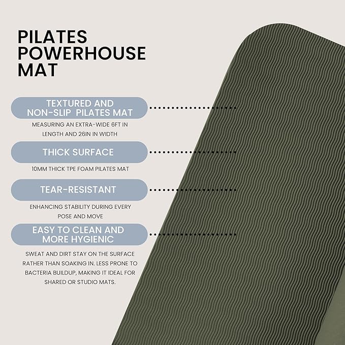 Lindywell Pilates Yoga Workout Mat Non Slip 6mm, 8mm, 10mm Thick - 6ft x 26in
