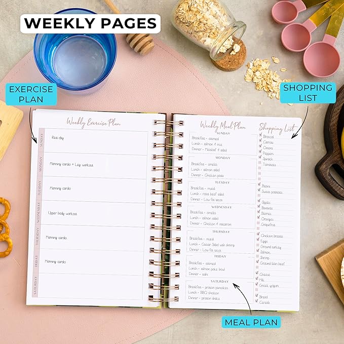 PLANBERRY Food Journal Premium – Nutrition Planner – Diet & Calorie Tracker – Meal & Exercise Diary – Weight Loss Journal (Avocado Green)
