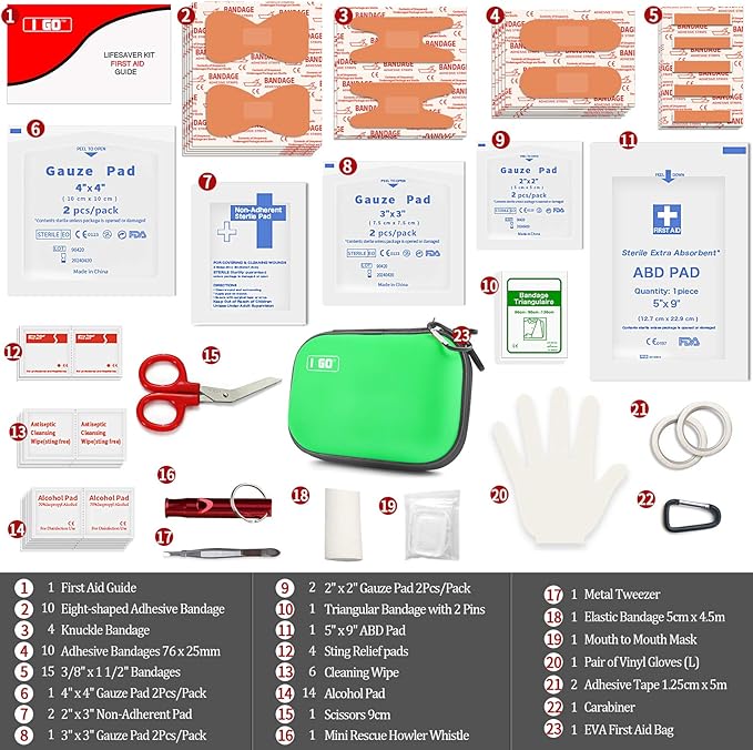 I GO 85 Pieces Hard Shell Mini Compact First Aid Kit, Small Personal Emergency Survival Kit for Travel Hiking Camping Backpacking Hunting Marine Car