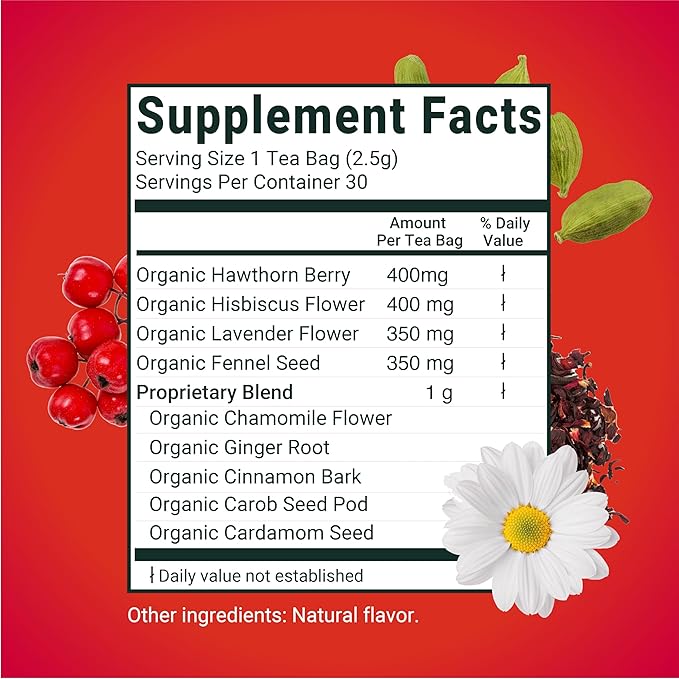 Herbaly Heart Functional Tea - 9 Superherbs - Natural, Organic, Non-GMO, Caffeine-Free, Sugar Free - 3 Pack, 90 Pyramid Tea Bags