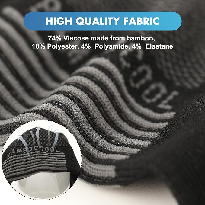BAMBOO COOL Men's Ankle Socks Athletic Cushioned Moisture Wicking, Running Socks Arch Support Breathable, Heel Tab 8 Pack