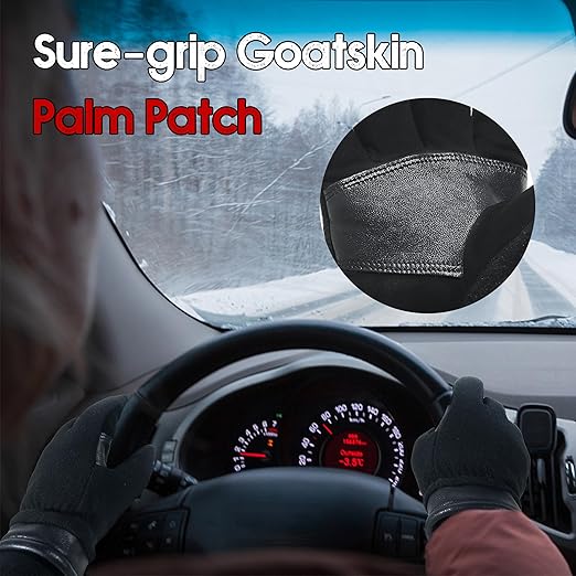 HANDLANDY Winter Gloves for Men Women, Thermal Gloves for Cold Weather Driving Cycling Ski Outdoor, Insulated Leather Work Gloves (Medium, Black)