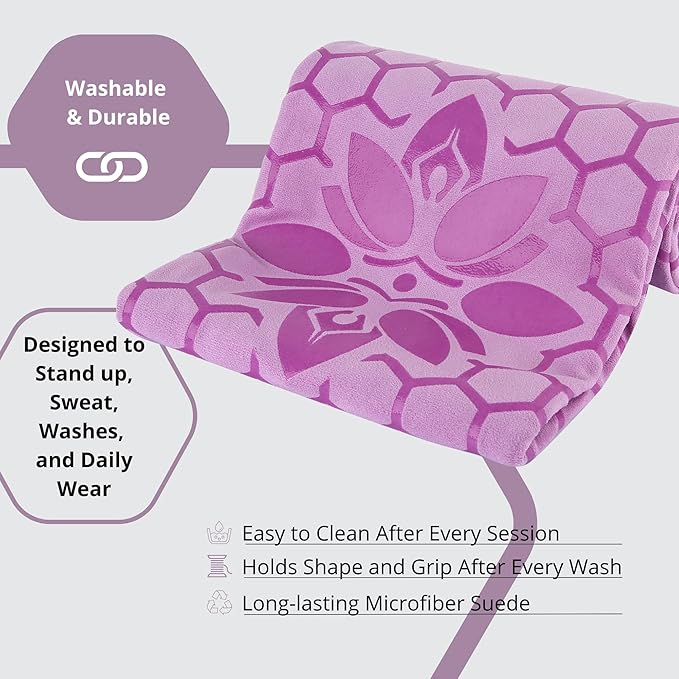 Clever Yoga Non-Slip Hot Yoga Towel – Non-Slip Grip for Hot Yoga, Sweat Absorbent, Honeycomb Silicone Grip, Stays Flat – Ideal for Pilates, Travel, Washable & Lightweight - Lilac