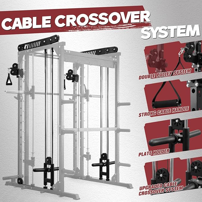 RitFit M1 & M1 Pro Smith Machine with Cable Crossover System, Multi-Function Squat Rack Power Cage for Home Gym, Power Rack and Packages