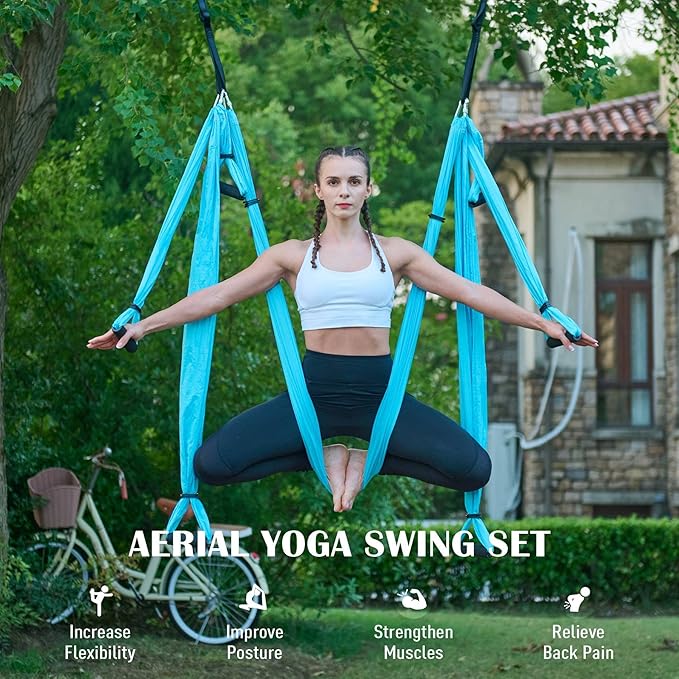 ZELUS Aerial Yoga Swing Sling Strong Yoga Hammock Kit Set Trapeze Inversion Equipment Include 2 Extensions Straps and Ceiling Mounting Kit