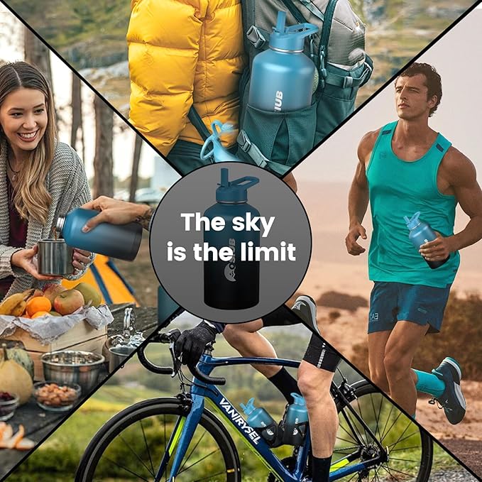 Insulated Water Bottle 40 oz, Triple Wall Vacuum Stainless Steel(Cold for 48 Hrs),Leak Proof & BPA-Free,Simple Modern Water Bottle with Drink-Through Lid & Flip Straw for Sports & Travel, Indigo-Black