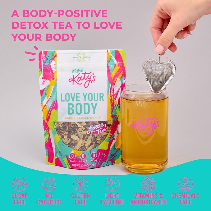 Katy’s Love Your Body Detox Tea | Green Tea, Ginger & Cinnamon | Lightly Caffeinated Herbal Wellness Blend | Crème Brûlée Flavor | Smooth & Comforting | 30+ Cups | Woman-Owned | 2.25oz Pouch